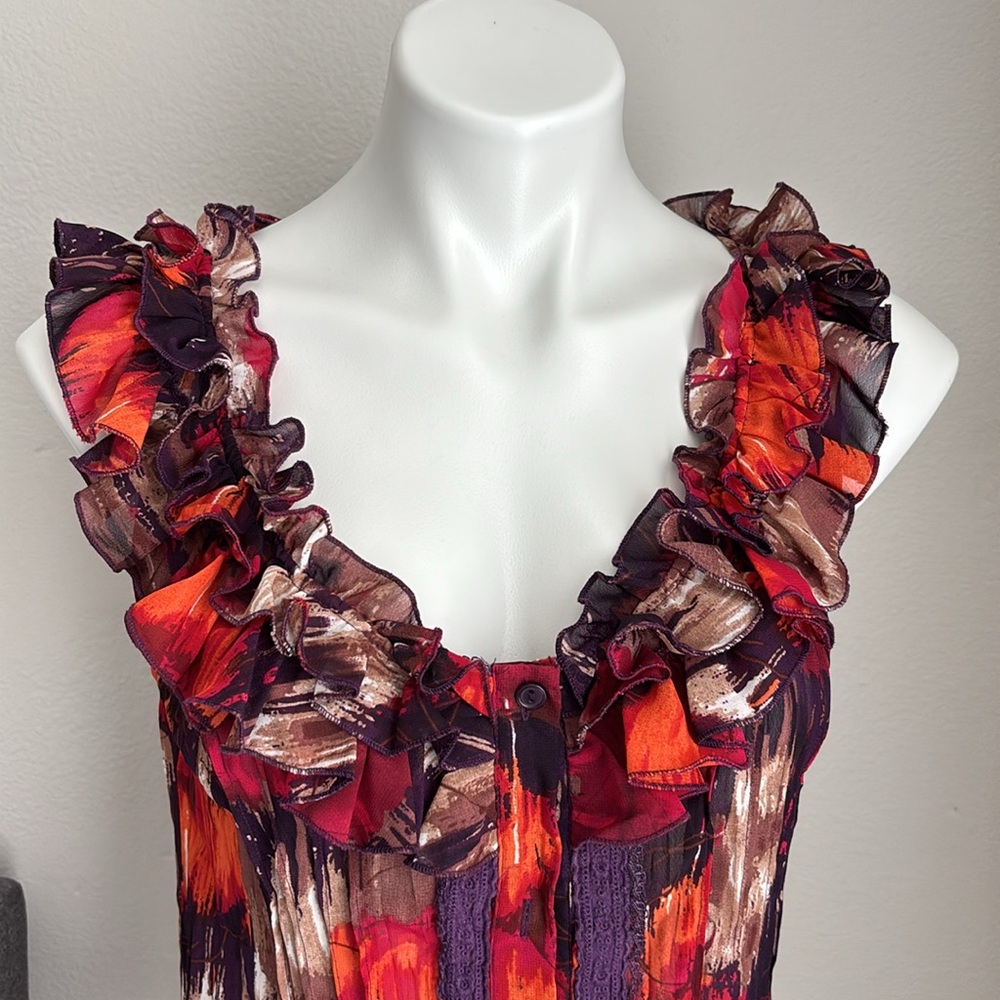 NY Collection Red and Purple Ruffle Blouse